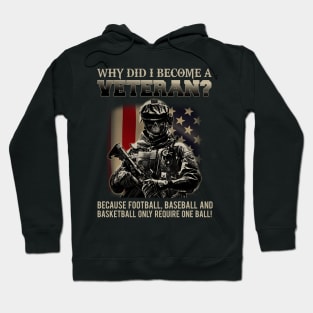 Why Did I Become A Veteran Because Football Baseball And Basketball Only Require One Ball Shirt Hoodie